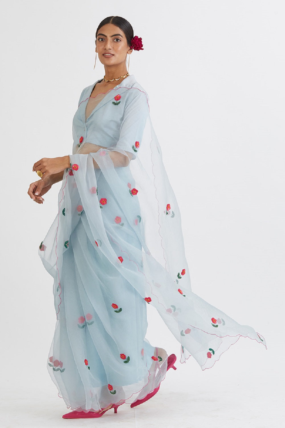 Gul Mehandi Powder Blue Saree - blue saree