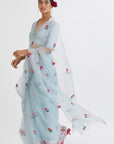 Gul Mehandi Powder Blue Saree - blue saree