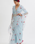Gul Mehandi Powder Blue Saree - blue saree