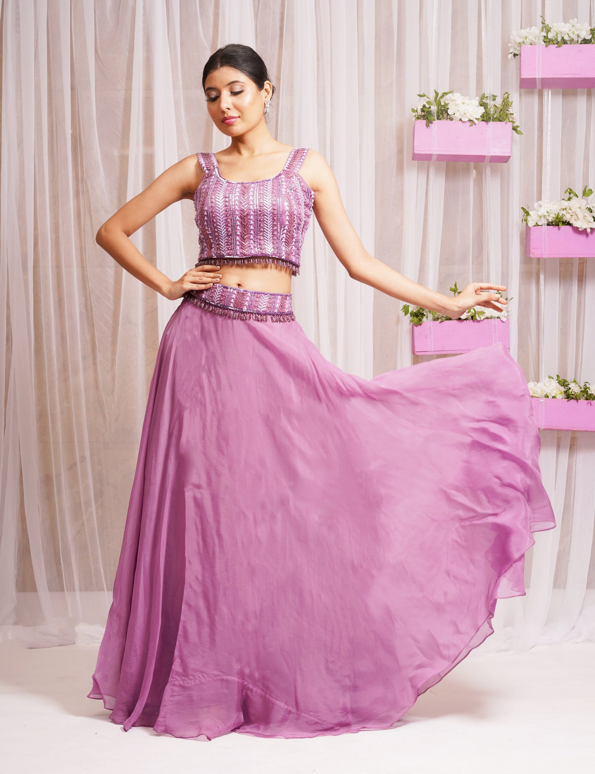 Hand Embroidered Blouse With Cap Skirt And Belt - indian attire for women