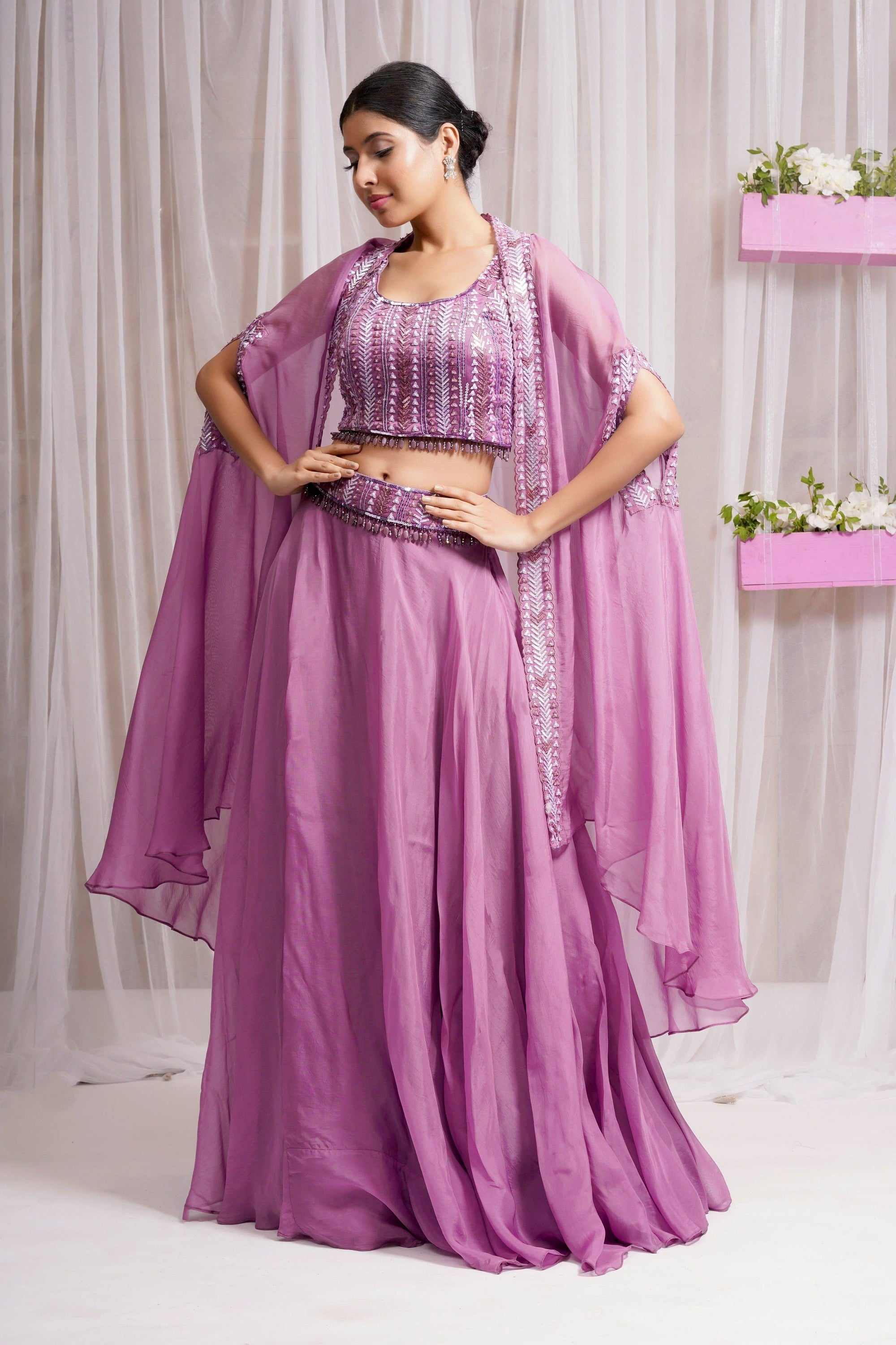 Hand Embroidered Blouse With Cap Skirt And Belt - indian attire for women