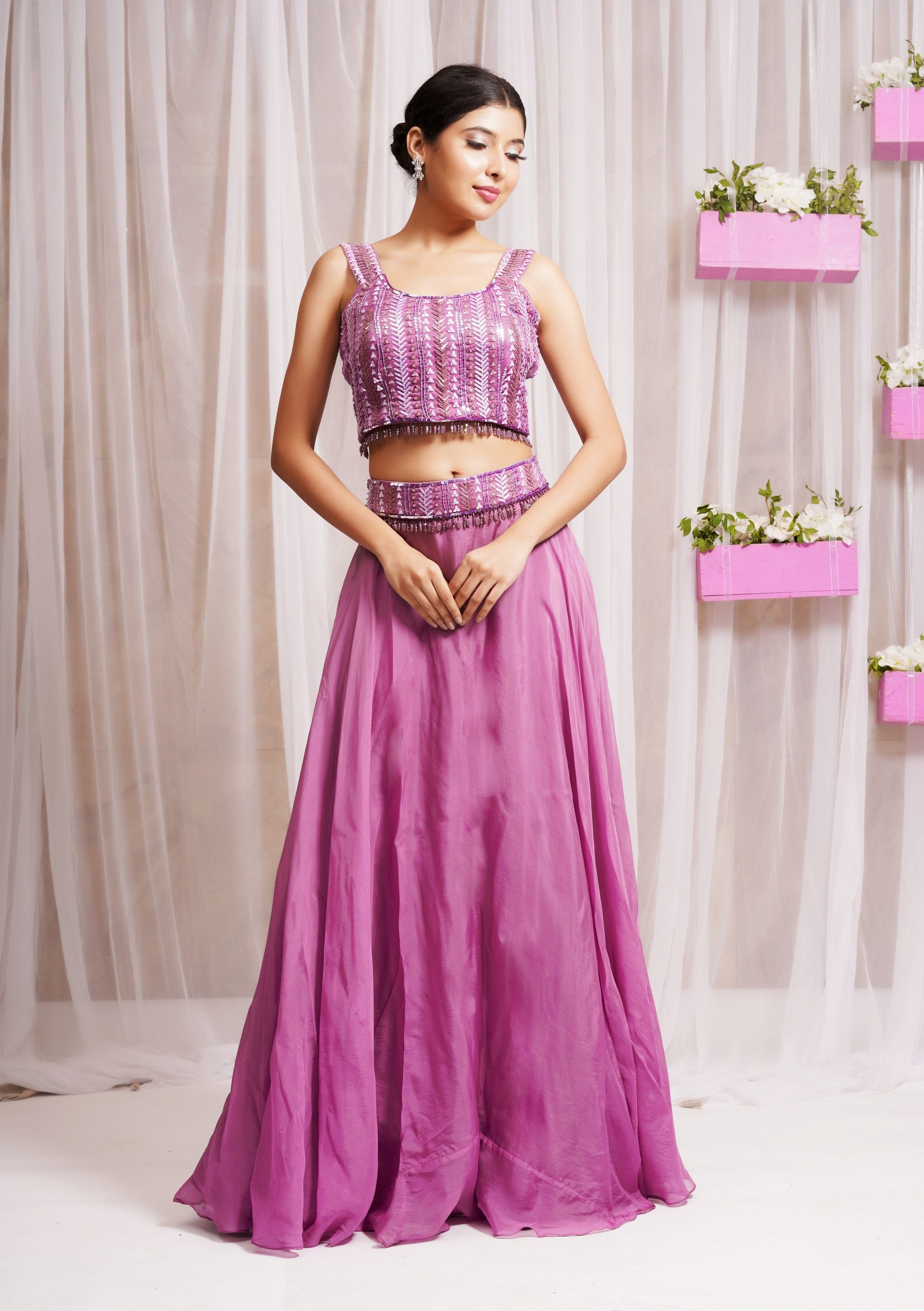 Hand Embroidered Blouse With Cap Skirt And Belt - indian attire for women