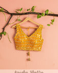 Honey Yellow Floral Lehenga With Mirror Work Blouse - floral lehenga