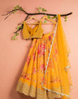 Honey Yellow Floral Lehenga With Mirror Work Blouse - floral lehenga