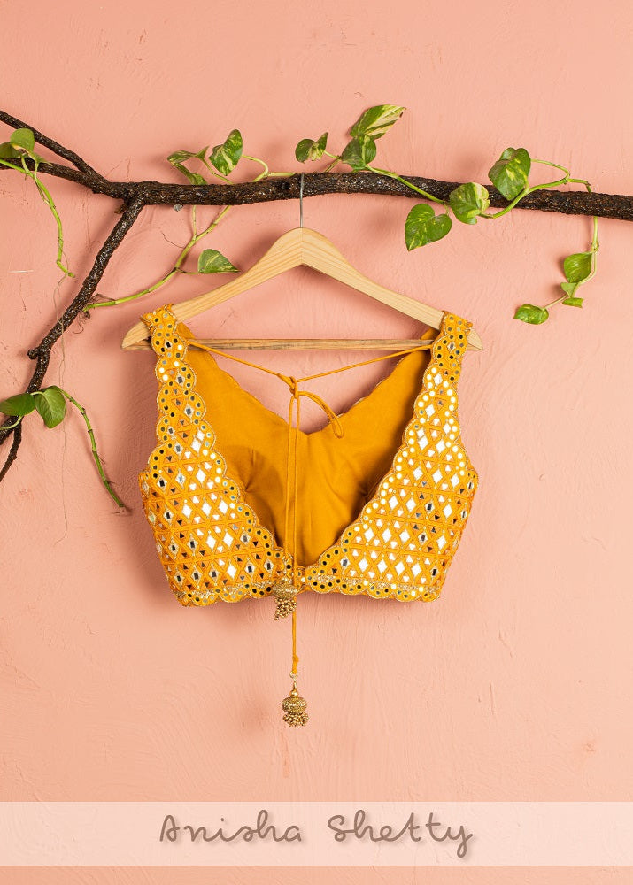 Honey Yellow Floral Lehenga With Mirror Work Blouse - floral lehenga