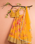 Honey Yellow Floral Lehenga With Mirror Work Blouse - floral lehenga
