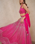 Hot Pink Geometric Lehenga - hot pink lehenga
