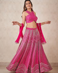Hot Pink Geometric Lehenga - hot pink lehenga