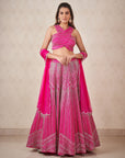 Hot Pink Geometric Lehenga - hot pink lehenga