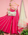 Hot Pink Mirror Flared Sharara With Green Chantily - sharara set