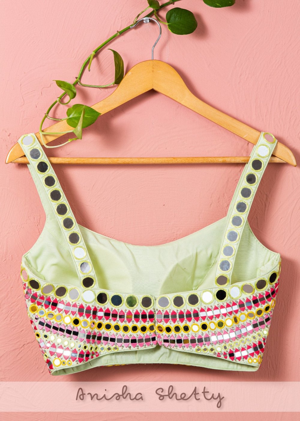 Hot Pink Mirror Flared Sharara With Green Chantily - sharara set