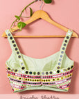 Hot Pink Mirror Flared Sharara With Green Chantily - sharara set