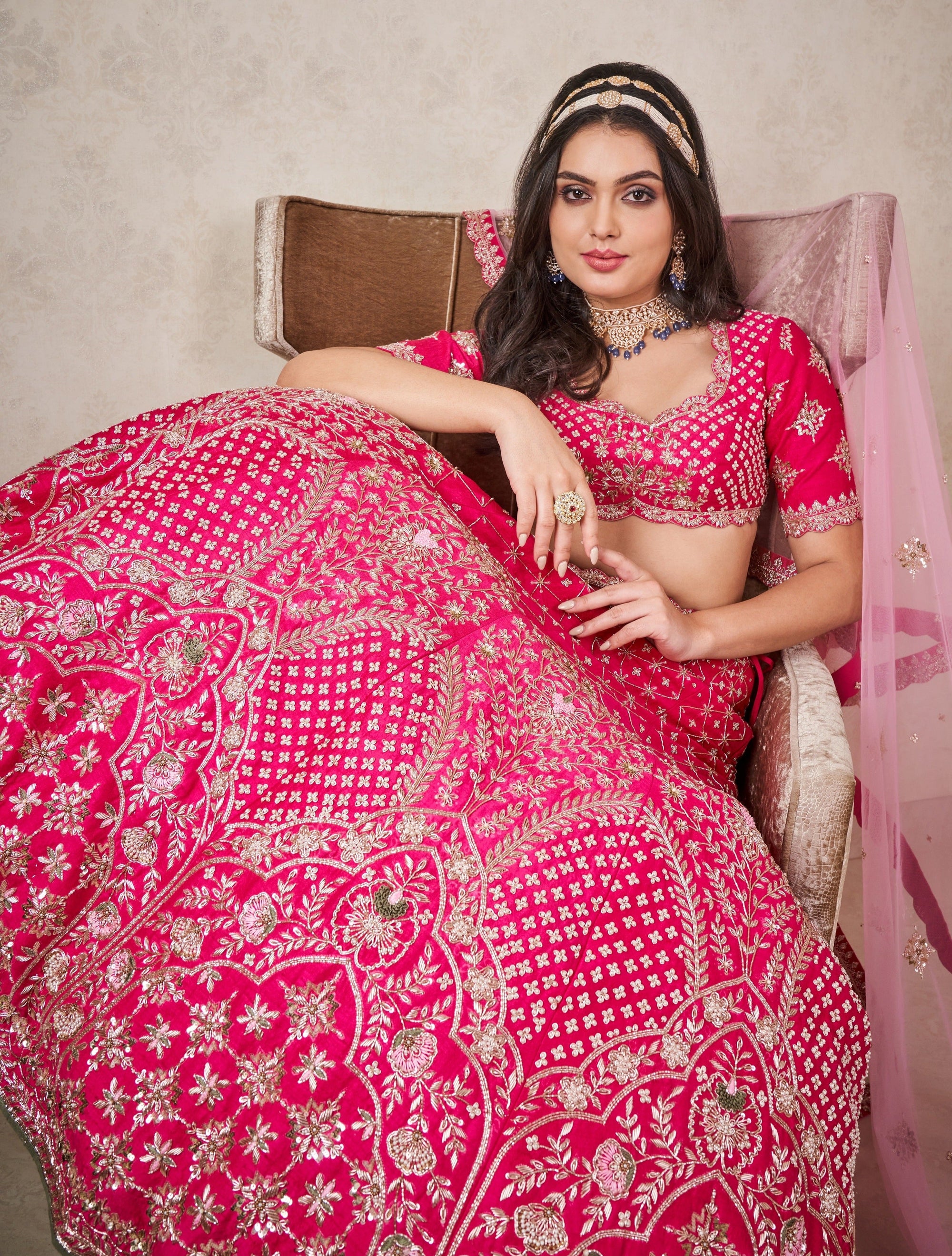 Hot Pink Zardosi Lehenga - bridal lehenga
