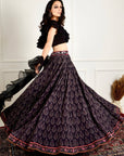 Imaara Black Ruffled Blouse And Printed Lehenga - black lehenga