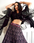 Imaara Black Ruffled Blouse And Printed Lehenga - black lehenga