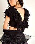 Imaara Black Ruffled Blouse And Printed Lehenga - black lehenga