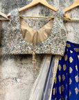 Indigo Blue And Beige Ruffle Lehenga Set - ruffle lehenga set