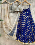 Indigo Blue And Beige Ruffle Lehenga Set - ruffle lehenga set