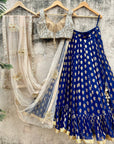 Indigo Blue And Beige Ruffle Lehenga Set - ruffle lehenga set