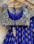 Indigo Blue and Ivory Ruffle Lehenga Set - lehenga choli
