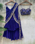 Indigo Blue Draped Ruffle Saree - ruffle saree