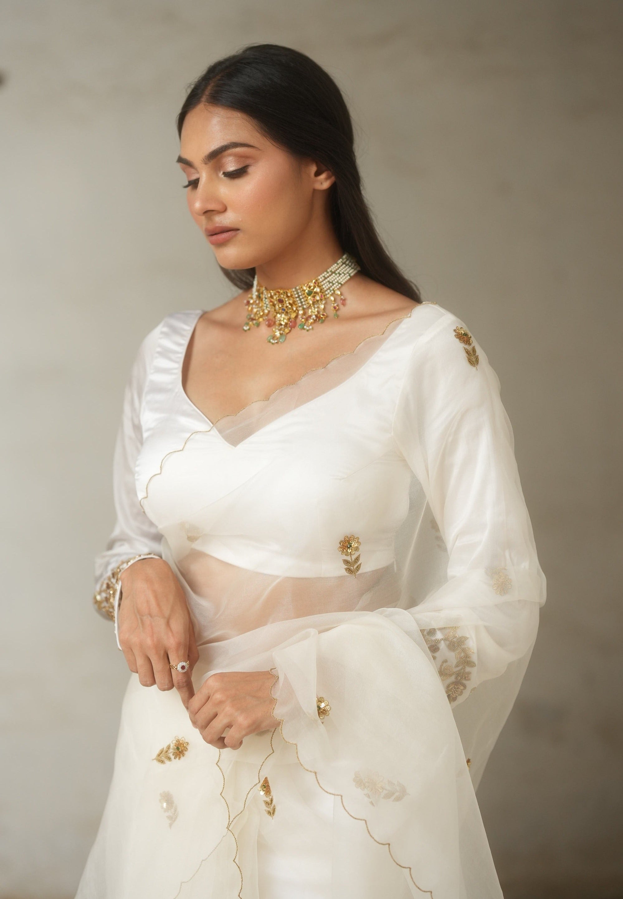 Iris Ivory Organza Saree Set - organza saree