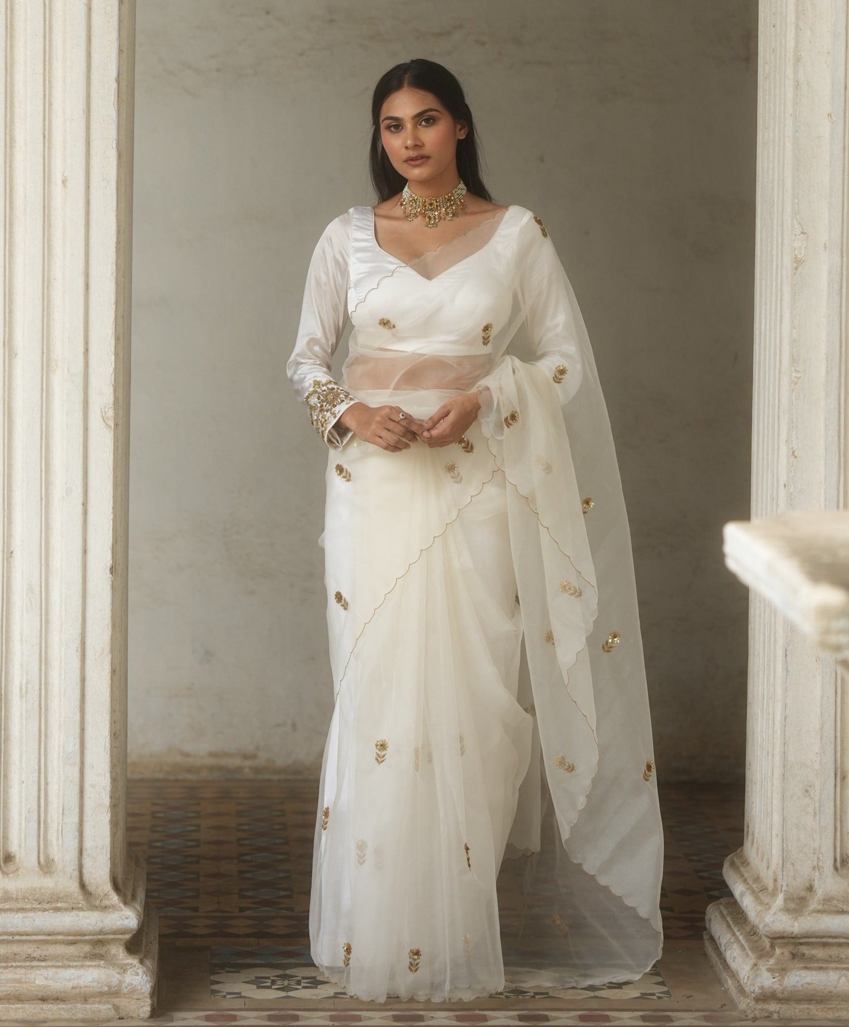 Iris Ivory Organza Saree Set - organza saree