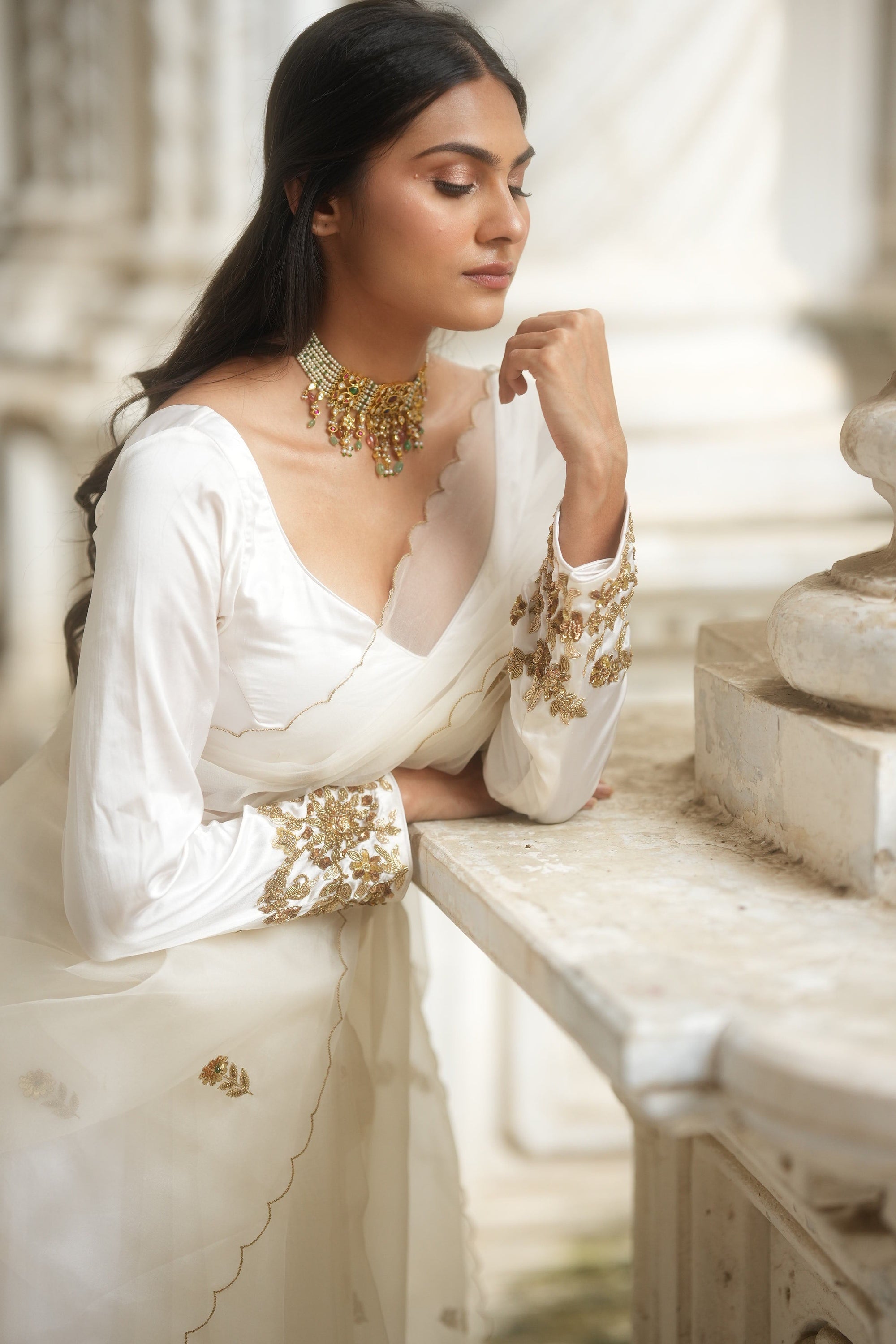 Iris Ivory Organza Saree Set - organza saree