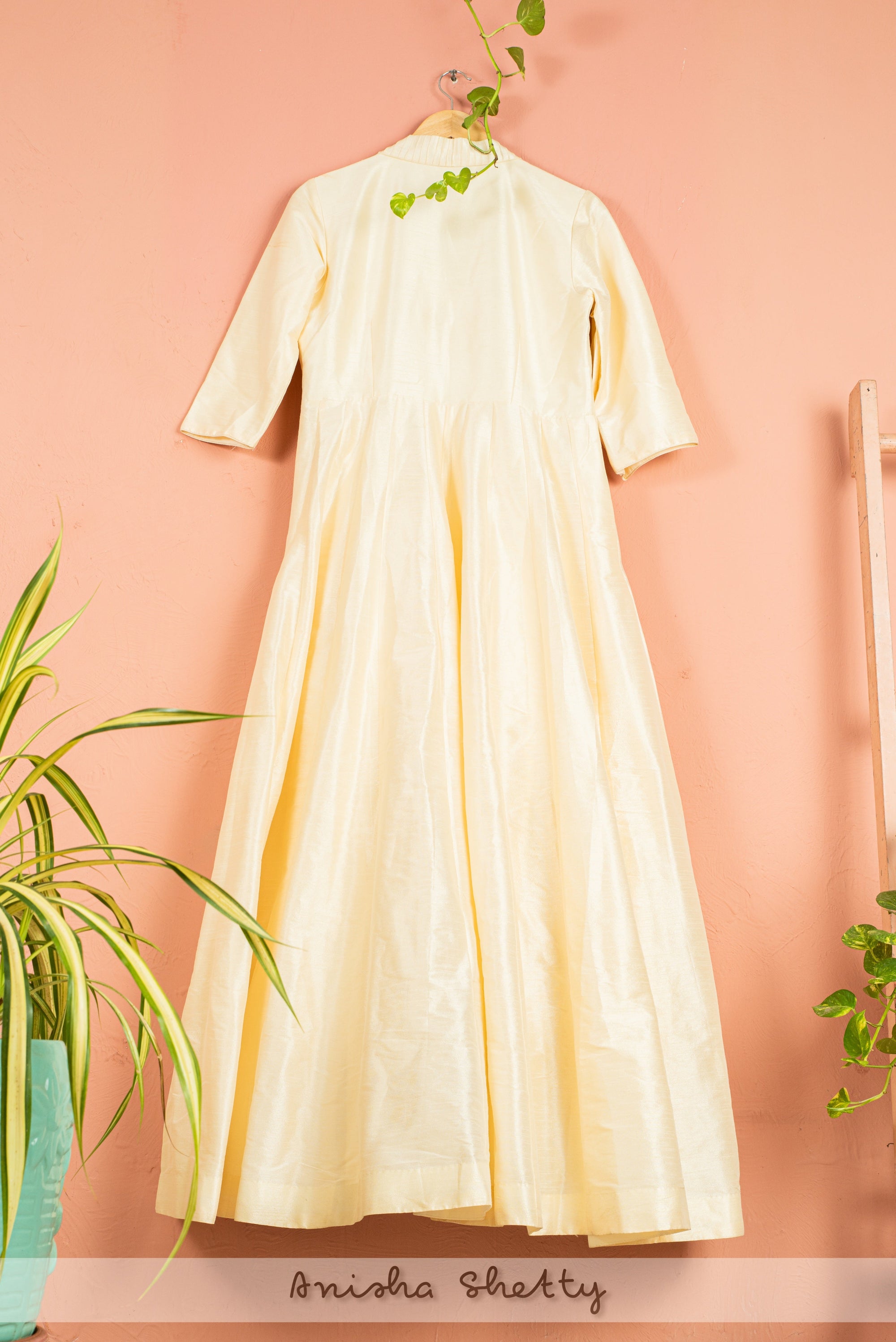 Ivory Anarkali With Black Abla Dupatta - anarkali set