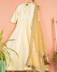 Ivory Anarkali With Gold Sequence Dupatta - ivory dress