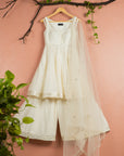 Ivory Anarkali with Sharara and Ivory Scallop Dupatta - ivory sharara