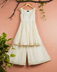 Ivory Anarkali with Sharara and Ivory Scallop Dupatta - ivory sharara