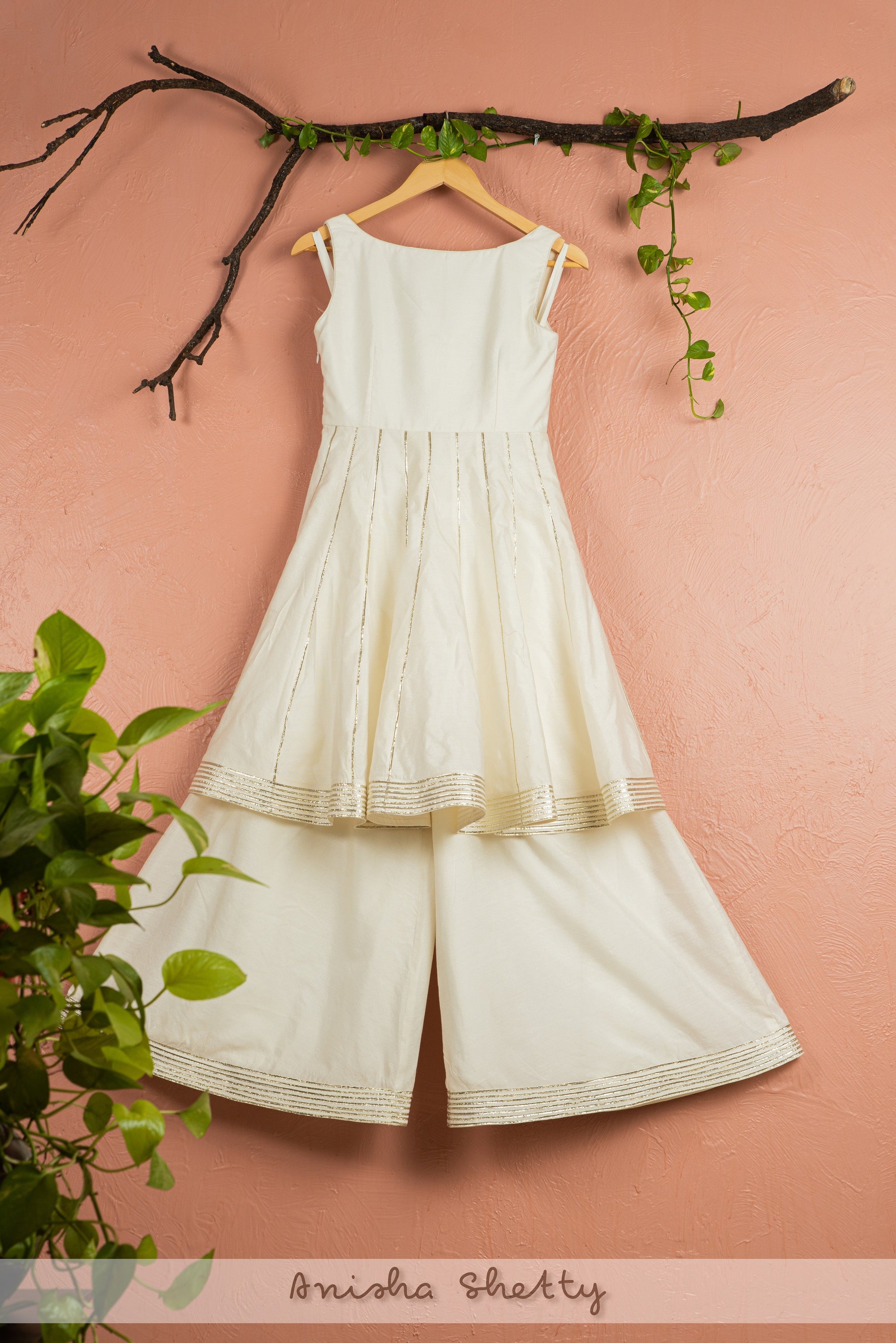 Ivory Anarkali with Sharara and Ivory Scallop Dupatta - ivory sharara