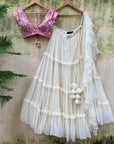 Ivory and Fuchsia Tier and Ruffle Lehenga Set - lehenga choli