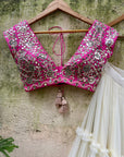 Ivory and Fuchsia Tier and Ruffle Lehenga Set - lehenga choli