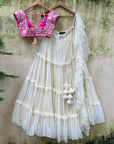 Ivory and Fuchsia Tier and Ruffle Lehenga Set - lehenga choli