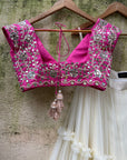 Ivory and Fuchsia Tier and Ruffle Lehenga Set - lehenga choli