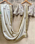 Ivory And Lavender Embroidered Saree - ivory saree