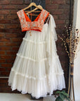 Ivory and Orange Tier Lehenga Set - indian lehenga