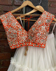 Ivory and Orange Tier Lehenga Set - indian lehenga