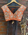 Ivory and Orange Tier Lehenga Set - indian lehenga