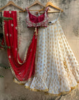 Ivory And Red Ruffle Lehenga Set - ruffle lehenga set