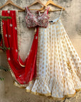Ivory And Red Ruffle Lehenga Set - ruffle lehenga set