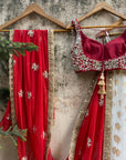 Ivory And Red Ruffle Lehenga Set - ruffle lehenga set