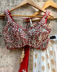 Ivory And Red Ruffle Lehenga Set - ruffle lehenga set
