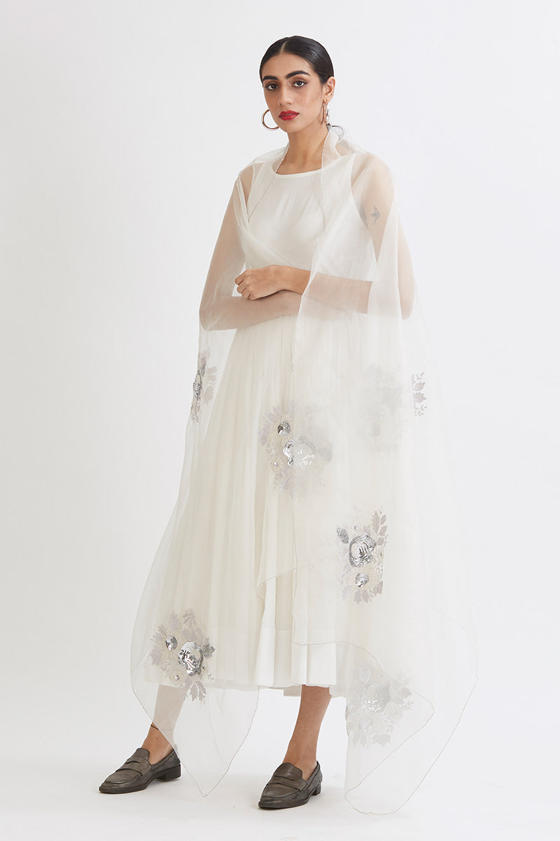 Ivory Aradhana Anarkali With Organza Dupatta - anarkali dress