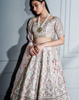 Ivory Blush Pink Floral Lehenga Set - floral lehenga