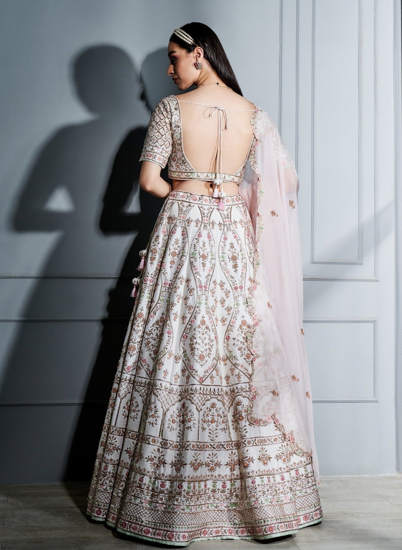 Ivory Blush Pink Floral Lehenga Set - floral lehenga