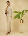 Ivory Gold Jacket And Pants With Bustier - indian wear for women