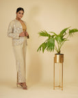 Ivory Gold Jacket And Pants With Bustier - indian wear for women